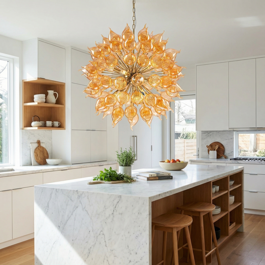 Kroonluchter Oranje Geblazen Glas Sputnik Stijl – Dandelionis