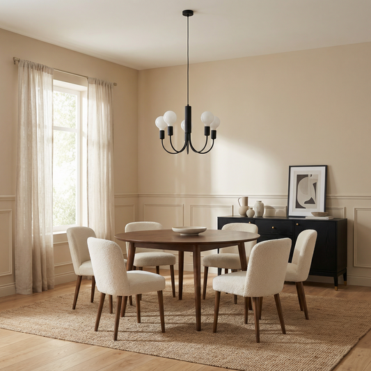 Minimalistische Zwarte Kroonluchter 5 Lampen – Model Orfeyra