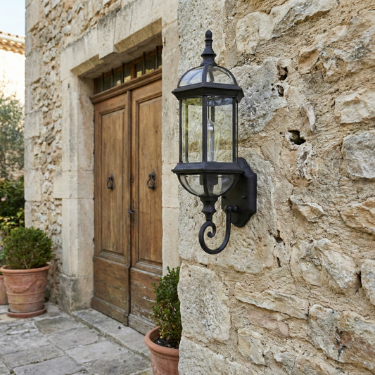 Vintage wandlamp in zwart ijzer voor buiten – Zénithris