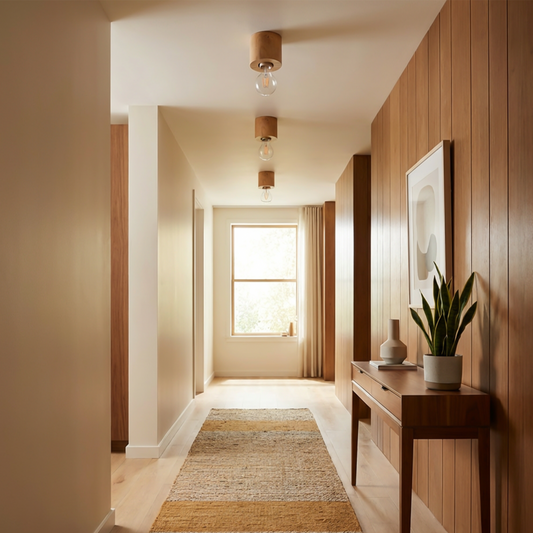 Plafonnier bois naturel minimaliste salon – Modèle Norvian