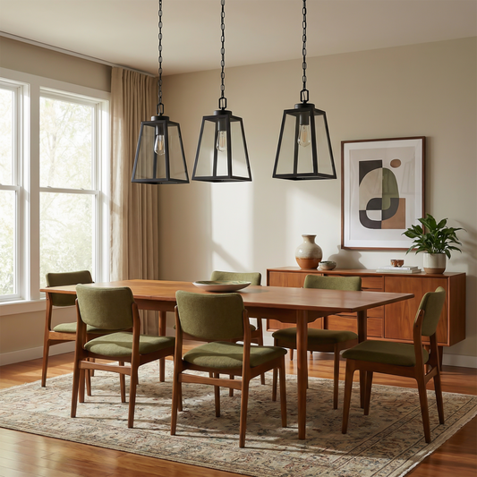 Hanglamp in smeedijzer en zwart glas voor eetkamer – Noircelest