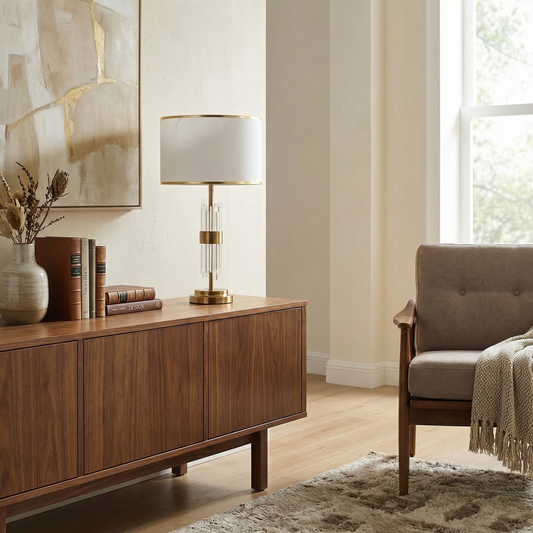 Nachtlamp Chic Witte Stof Kap en Gouden Voet – Aurore