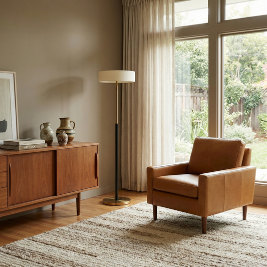 Vloerlamp in glas en hout voor woonkamer – Armonilleu