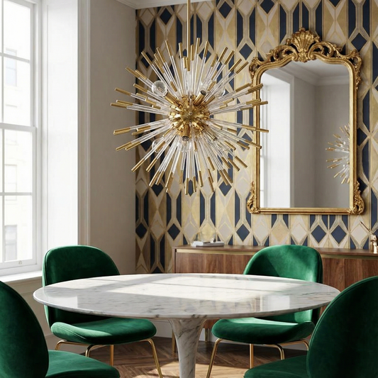 Moderne kroonluchter in verguld metaal en kristalglas voor woonkamers – Stellario