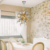 Lustre en verre soufflé doré et argenté – Solstize