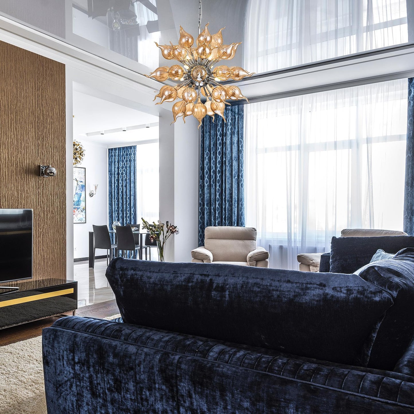 Kroonluchter in bruin geblazen glas Sputnik-stijl – Orbistar