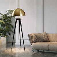 Lampadaire Trépied Style Nordique avec Abat-jour Doré – Dôme