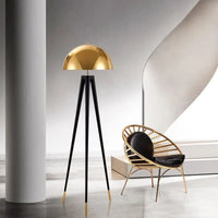 Lampadaire Trépied Style Nordique avec Abat-jour Doré – Dôme