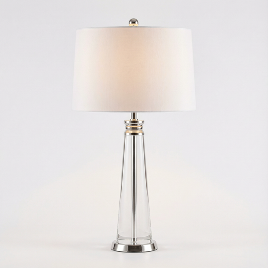 Lampe de chevet contemporaine Lunara en cristal et acier avec abat-jour tissu blanc - vue 1