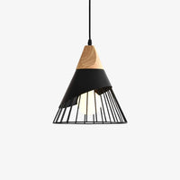 Suspension design LED en bois et cage de couleur
