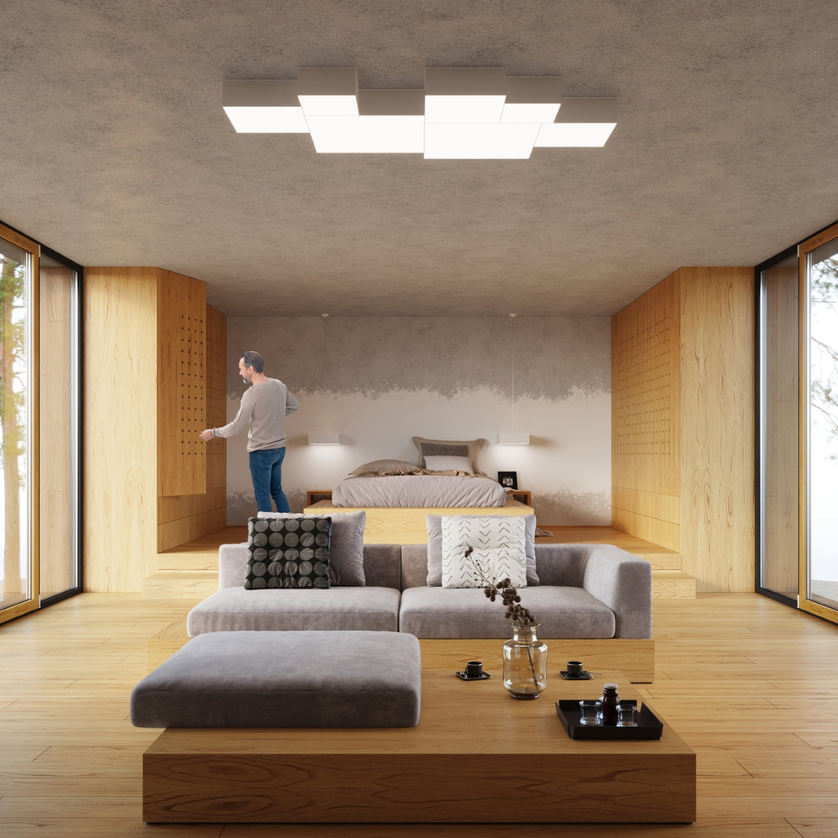Minimalist white square ceiling light living room – Model Asterion