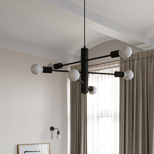 Chandelier industrial black 6 lights living room - Model Neravio
