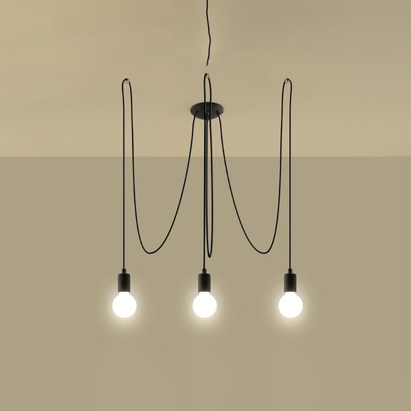 Kroonluchter minimalistisch zwart 3 lampen - model Arkenis