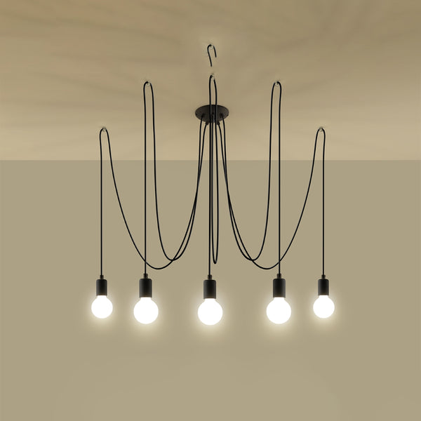 Minimalistische zwarte kroonluchter 5 lampen – model Aethron