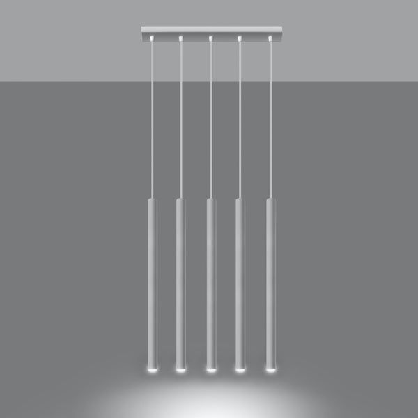 Zylindrische weiße Hängelampe mit 5 Flammen für Wohnzimmer – Modell Arvénis