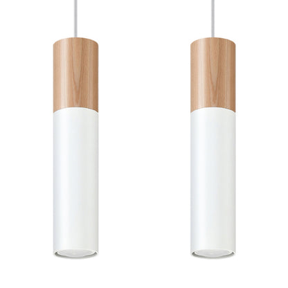 Scandinavische witte houten hanglamp 2-lichts – Modèle Avelios
