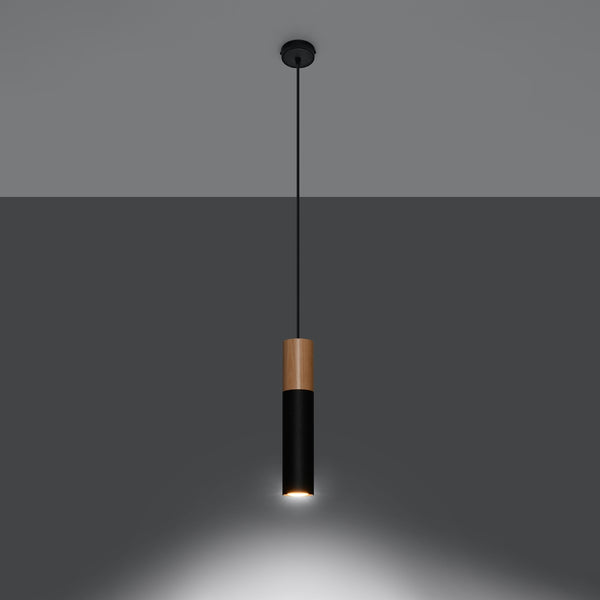 Modern black wood pendant light for living room – Arvenia model