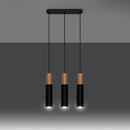 Suspension noire bois naturel 3 lumières – Modèle Norvéo