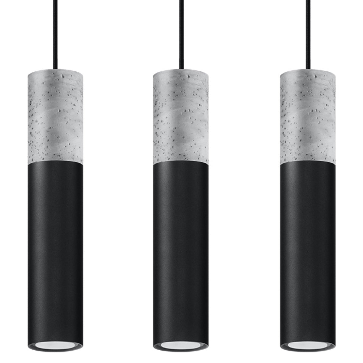 Industriële zwarte betonnen hanglamp 3-lichts – Modèle Neridio