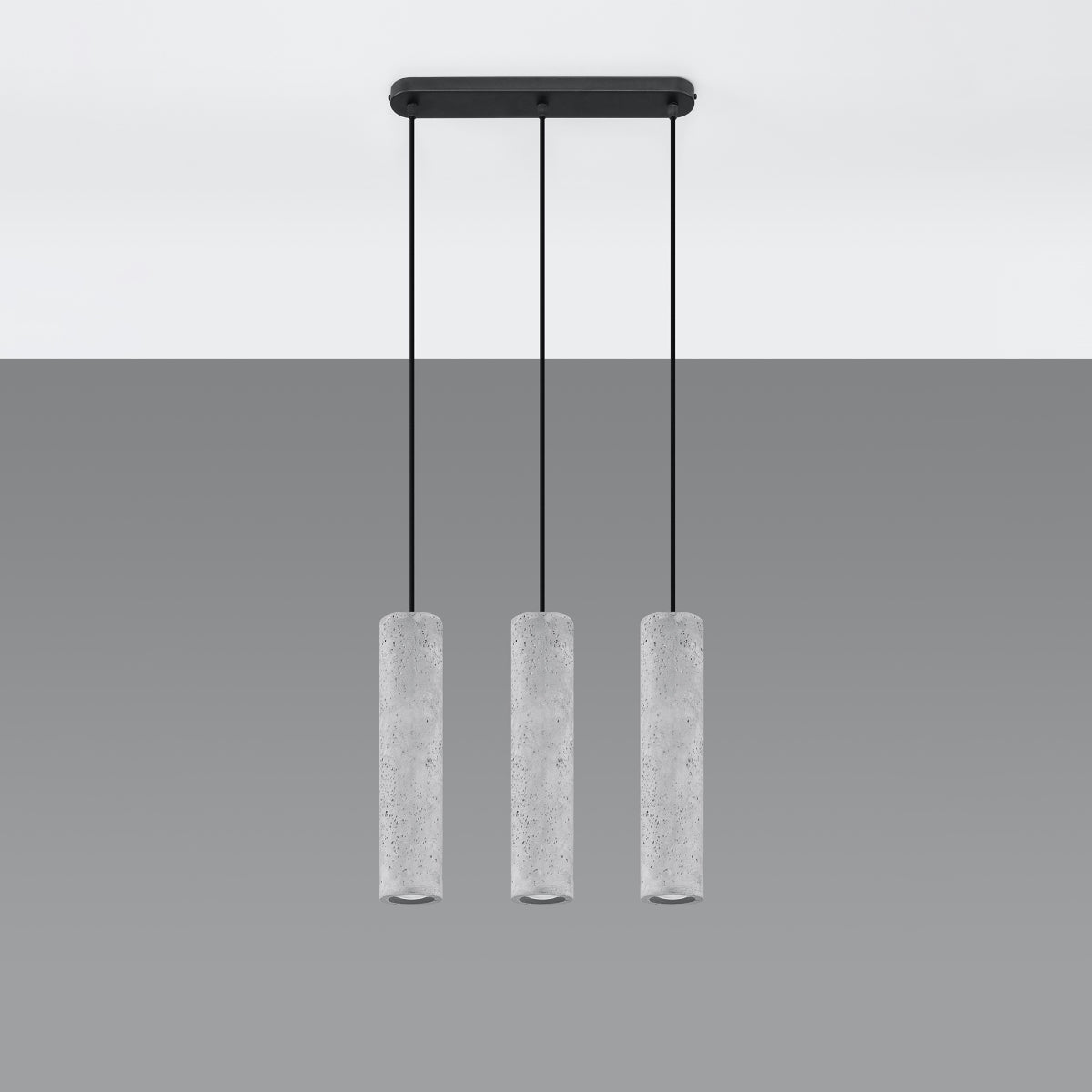 Grijze betonnen hanglamp met 3 lampen industrieel – model Nivara
