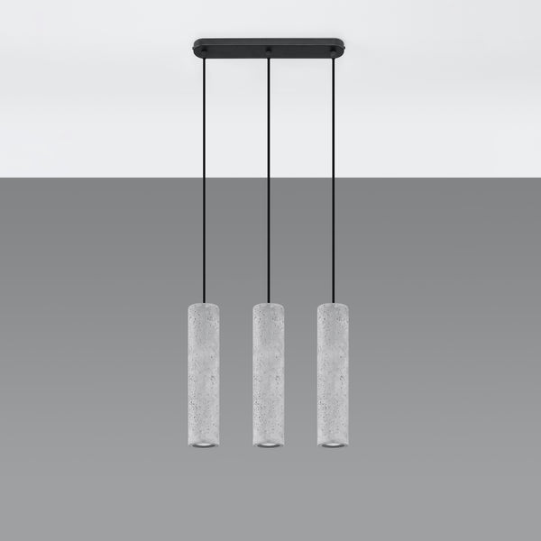 Grijze betonnen hanglamp met 3 lampen industrieel – model Nivara