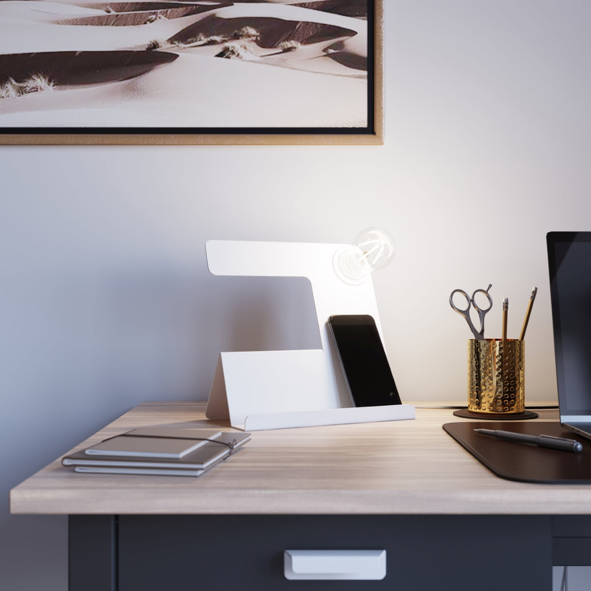 White steel designer desk lamp – Arkanis model