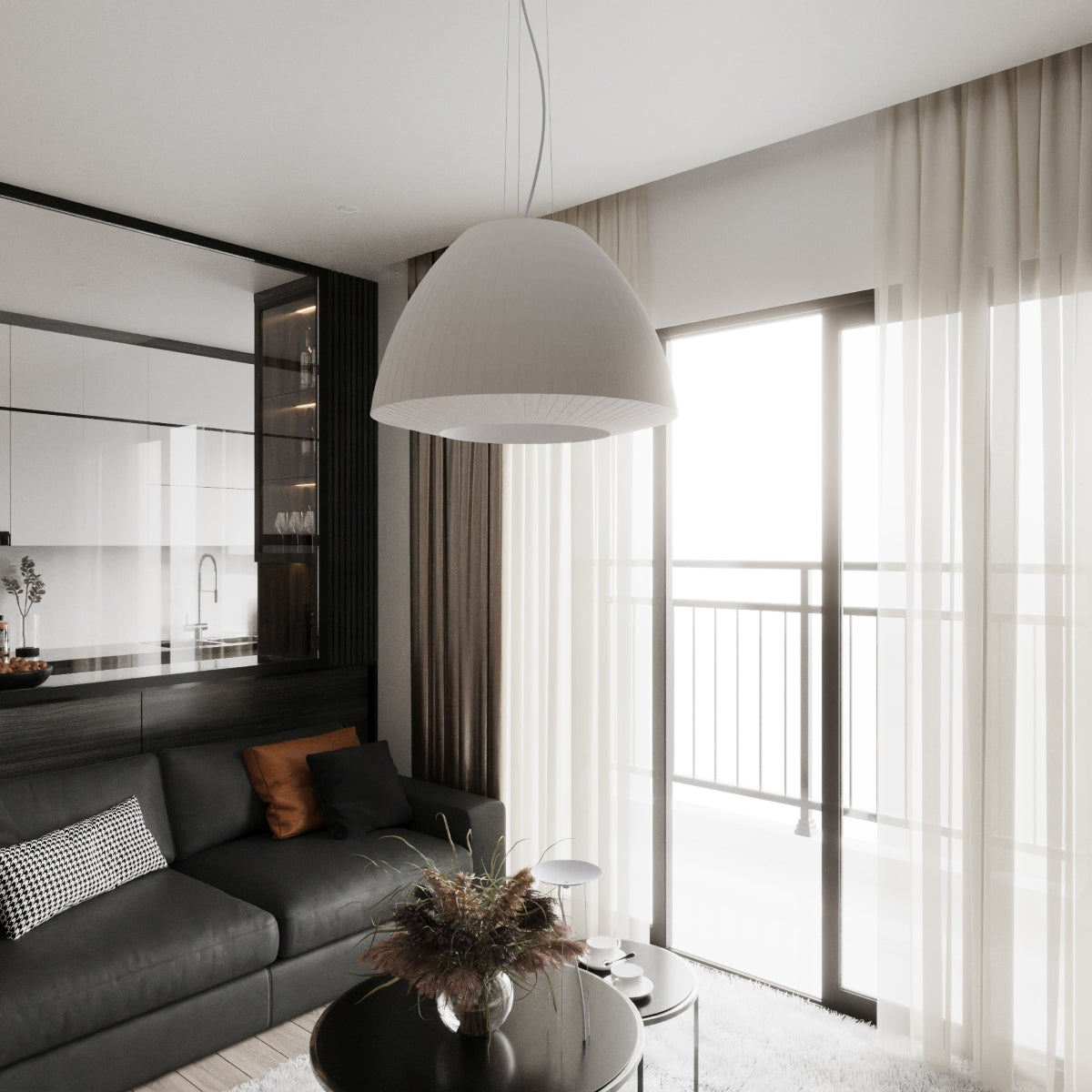 Lustre tissu plissé blanc design salon – modèle Elaria