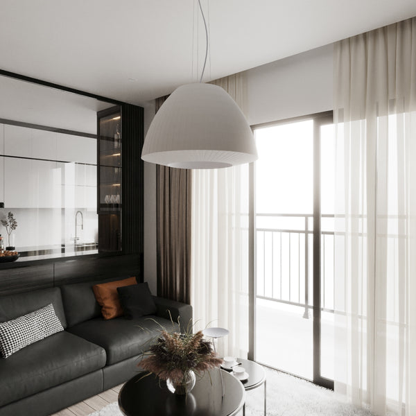 Lustre tissu plissé blanc design salon – modèle Elaria