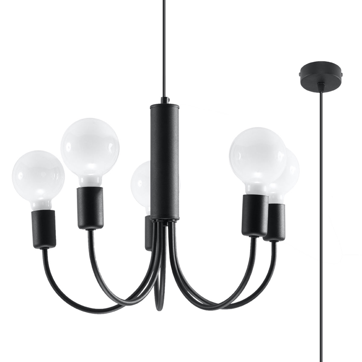 Kroonluchter zwart minimalistische 5 lampen – Modèle Orfeyra