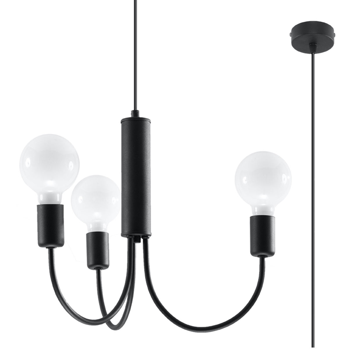 Kroonluchter minimalistische zwart 3 lampen – Modèle Orfanys