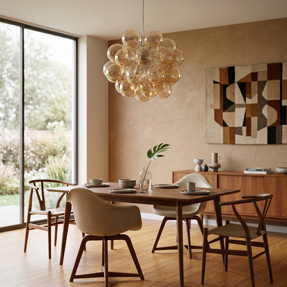 Lustre en Verre Soufflé Beige Foncé pour Salon – Orbalique