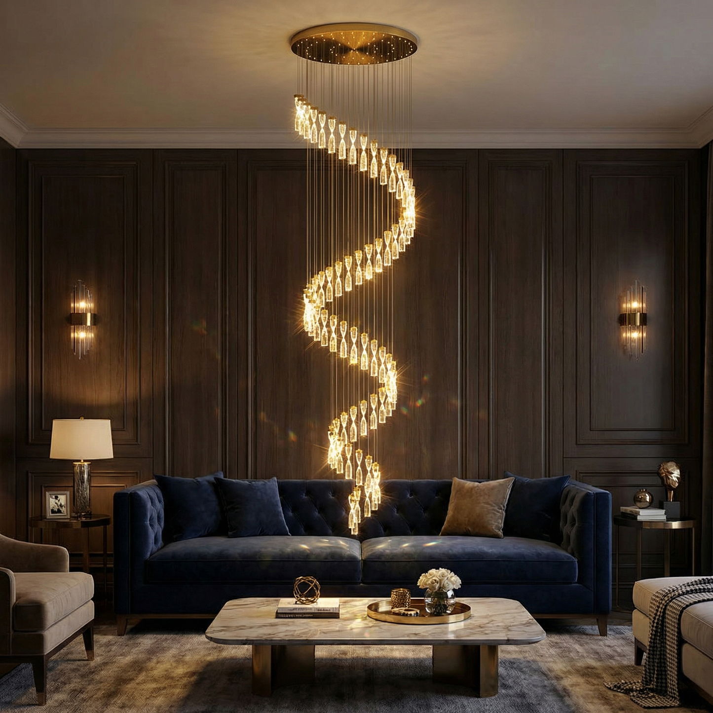 Ophanging metalen structuur verguld en geslepen kristallen – Vanta