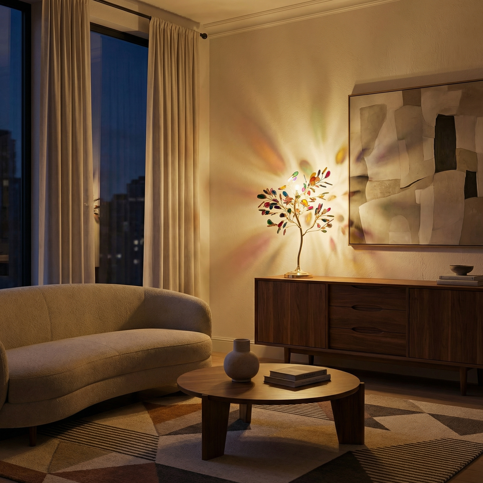 Nachtlamp Boom Sculpturaal Stijl Gekleurde Bladeren – Auror