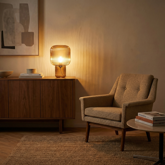 Tafelamp in minimalistische glazen voor slaapkamer – Armoniqui