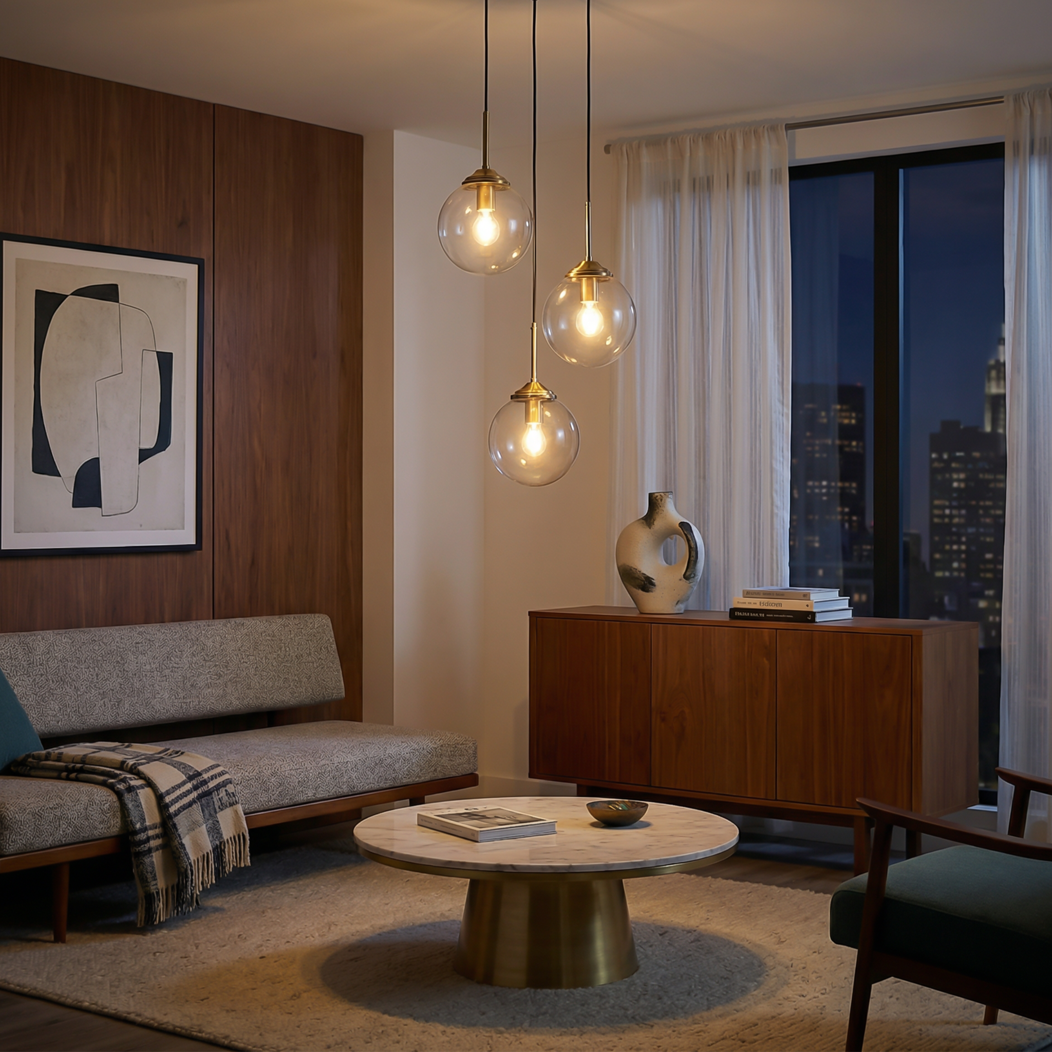 LED-hanglamp in gepolijst glas voor woonkamer – Crealuxai