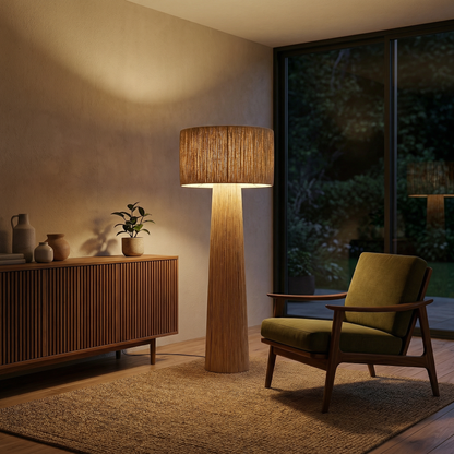 Vloerlamp Gevlochten Riet Japanse Stijl – Kansora