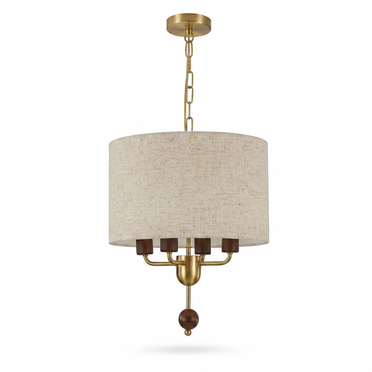 Suspension Minimaliste Bois Naturel & Abat-jour Tissu – Celestia