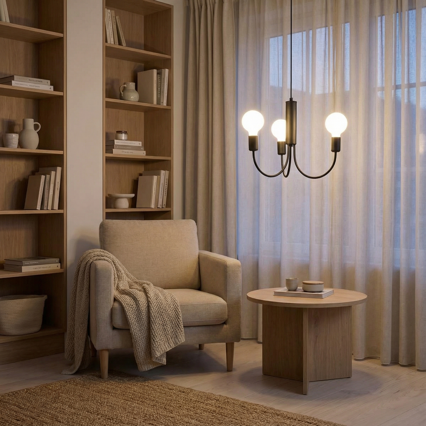 Minimalistische zwarte kroonluchter 3 lampen – model Orfanys