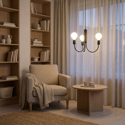 Minimalistische zwarte kroonluchter 3 lampen – model Orfanys
