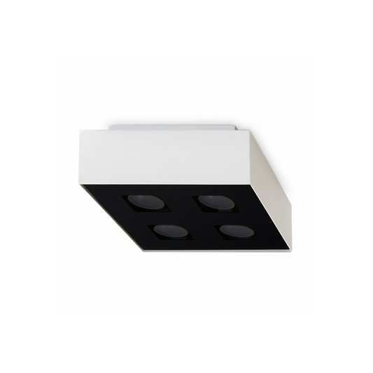 Plafonnier carré minimaliste 4 spots blanc – Modèle Asterion
