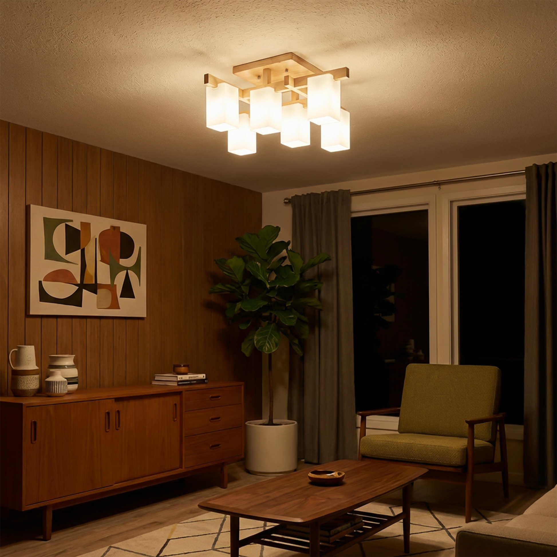 Minimalist Wood LED Ceiling Light Japandi Style – Sélénis