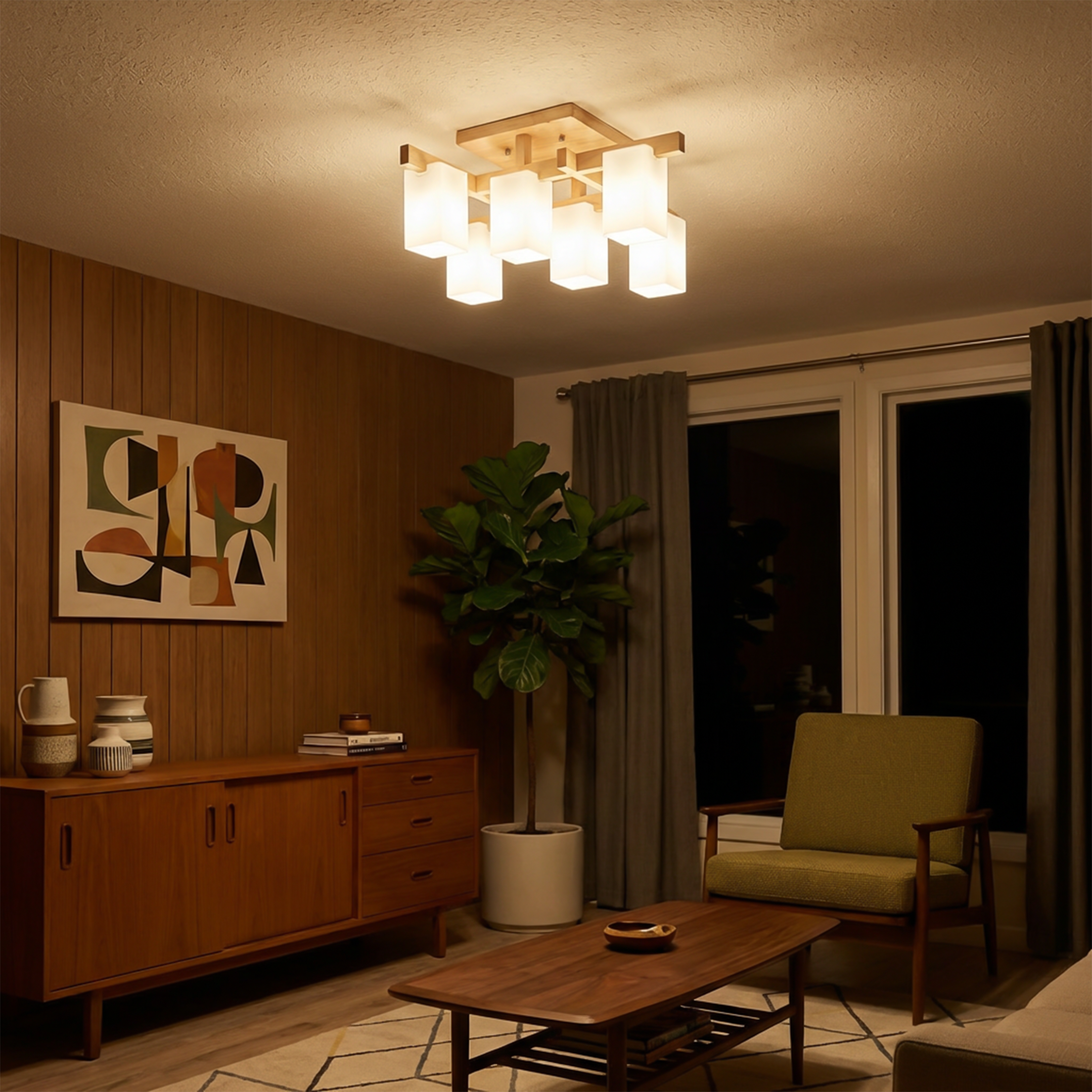 Minimalist Wood LED Ceiling Light Japandi Style – Sélénis