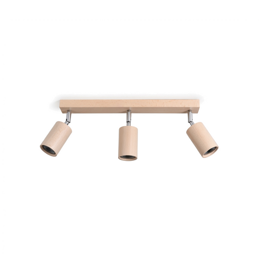 Plafonnier bois naturel scandinave 3 spots – Modèle Norveth