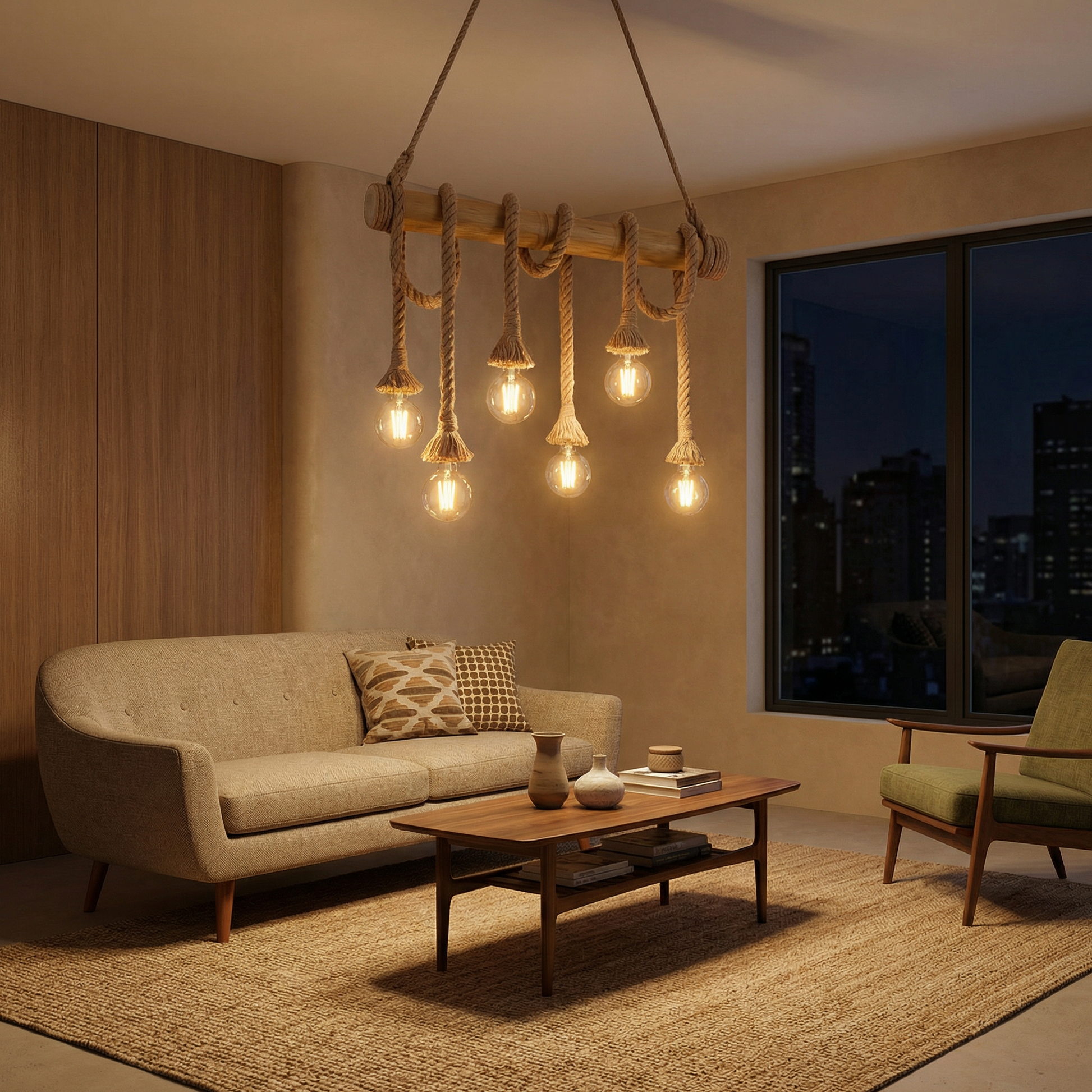 Natuur & Industriële Hanglamp Bamboe Touw Authentiek – Volya