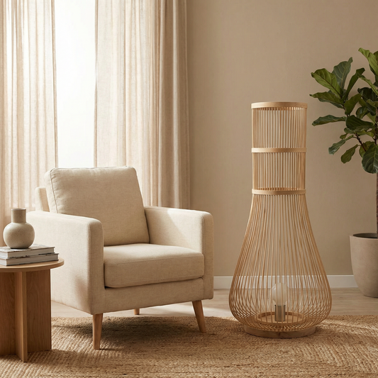 Ecologische vloerlamp met zachte bohemien sfeer – Célisca