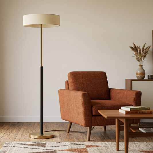 Lampe sur pied en verre et bois pour salon – Armonilleu