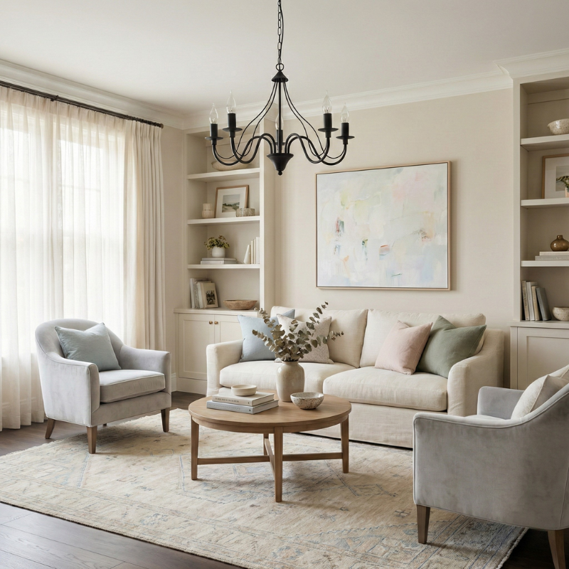 Zwarte Kandelaberkroon met 5 Vlammen Woonkamer – Élaris Model