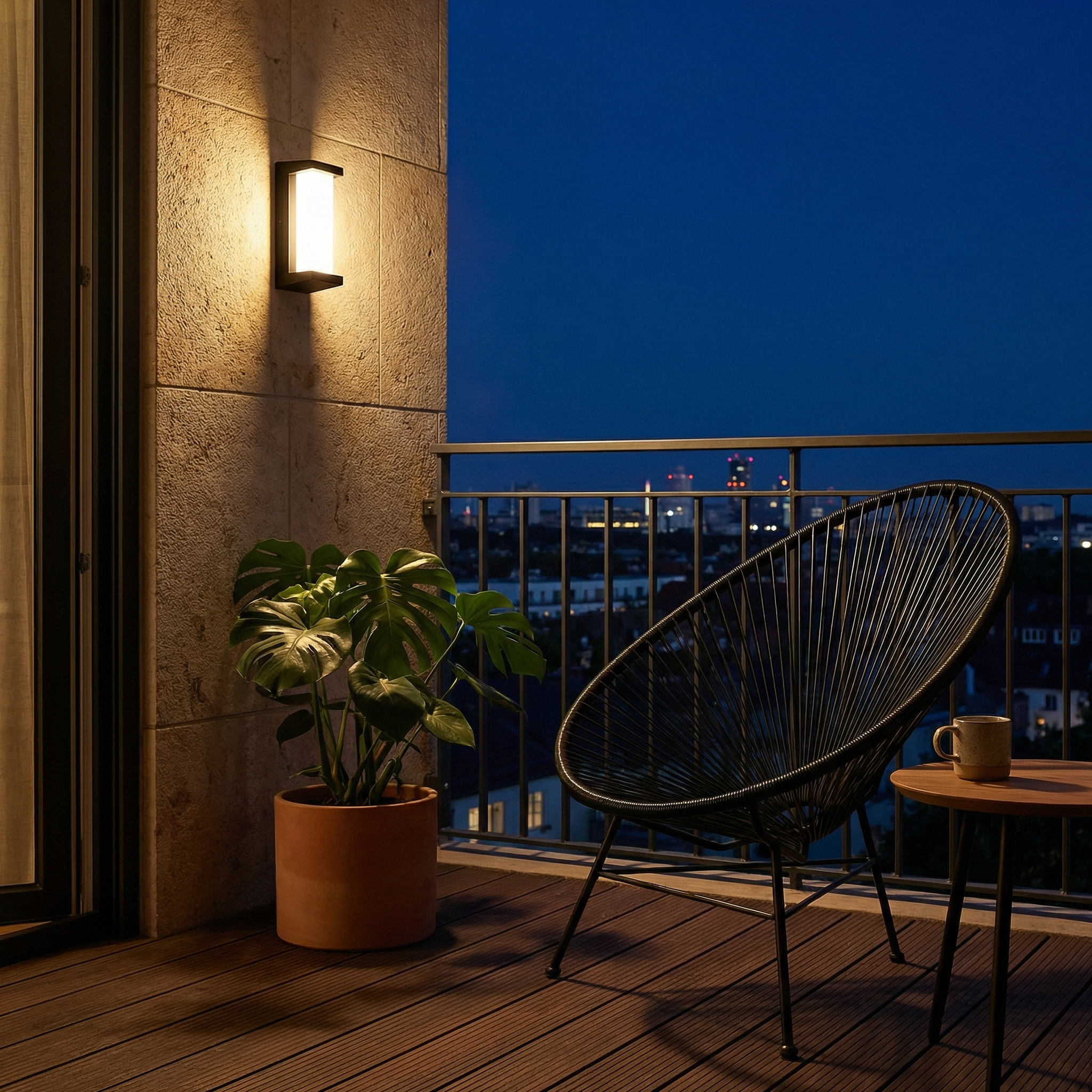 Buitenwandlamp in zwart metaal en wit glas – Novalise