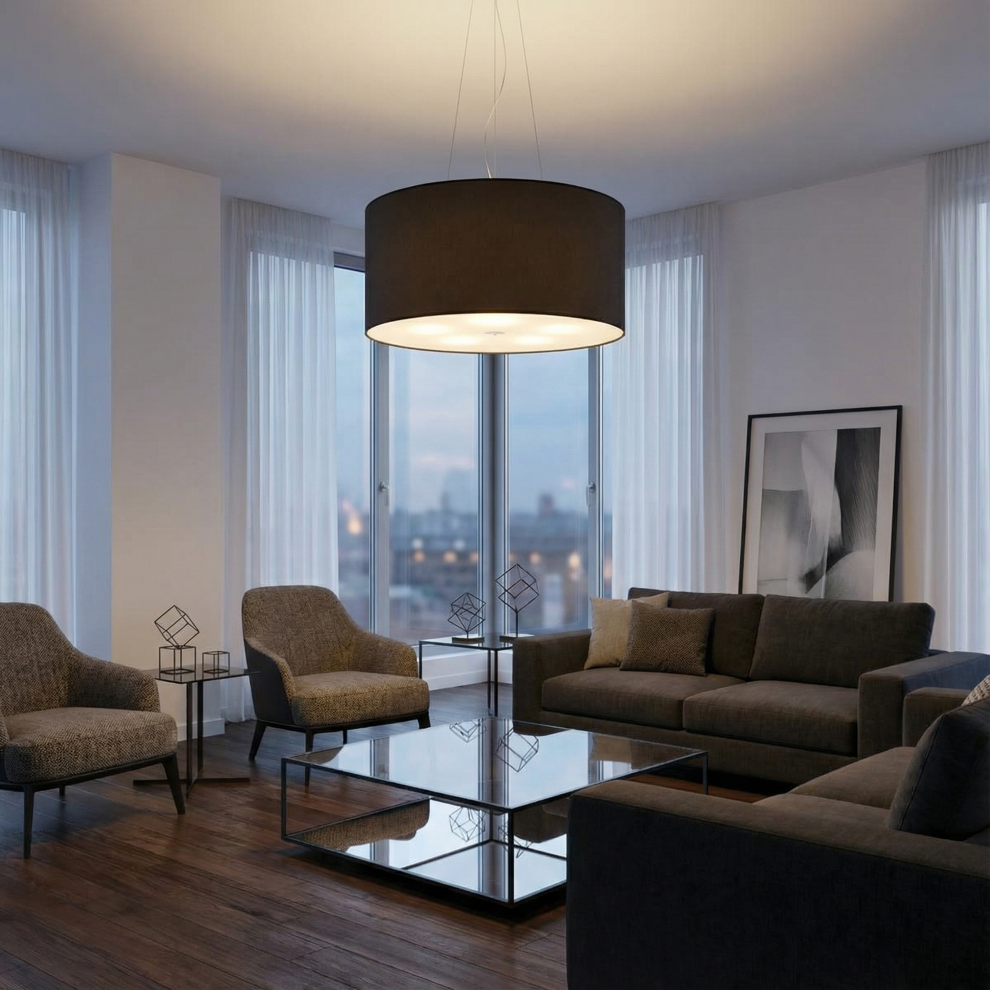 Minimalistische Zwarte Kroonluchter 5 Lampen Woonkamer – model Elaris