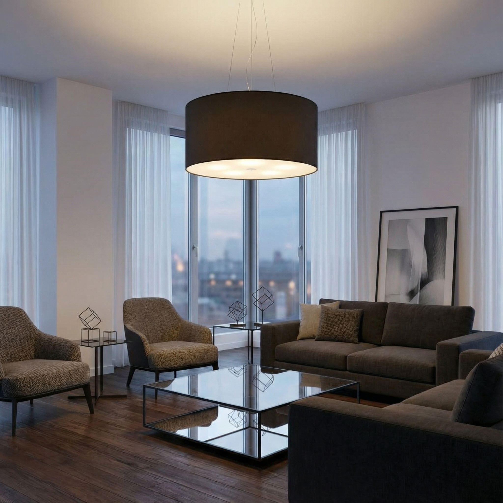 Minimalistische Zwarte Kroonluchter 5 Lampen Woonkamer – model Elaris
